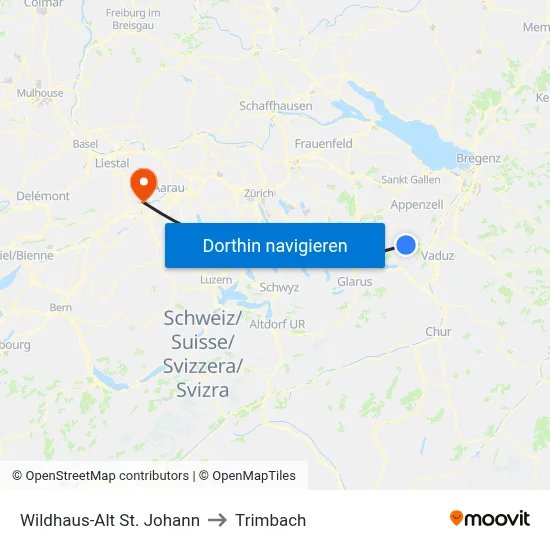 Wildhaus-Alt St. Johann to Trimbach map