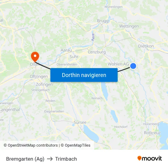 Bremgarten (Ag) to Trimbach map