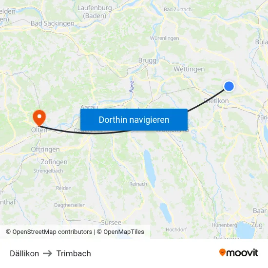 Dällikon to Trimbach map