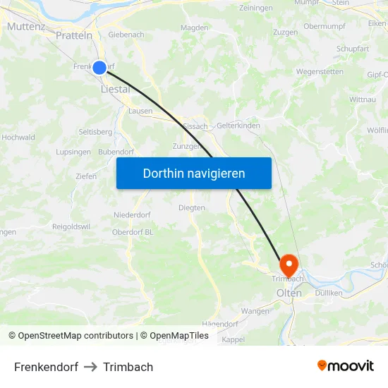 Frenkendorf to Trimbach map