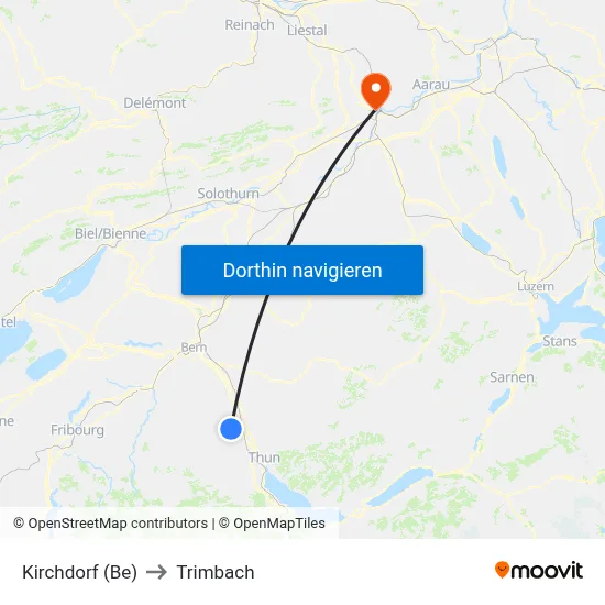 Kirchdorf (Be) to Trimbach map
