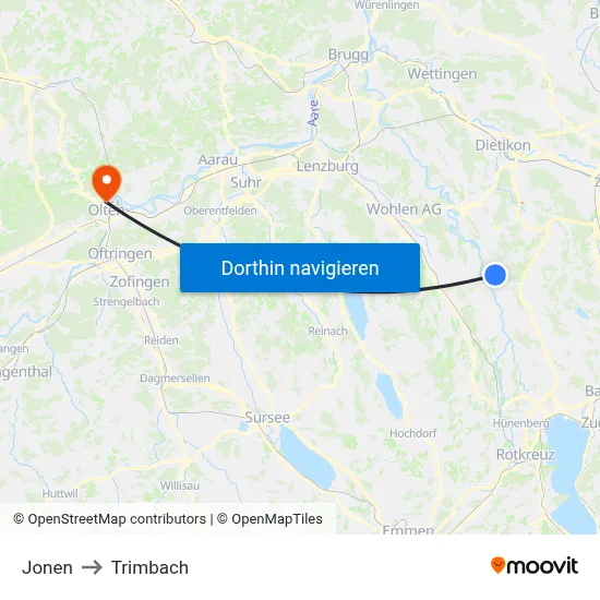 Jonen to Trimbach map