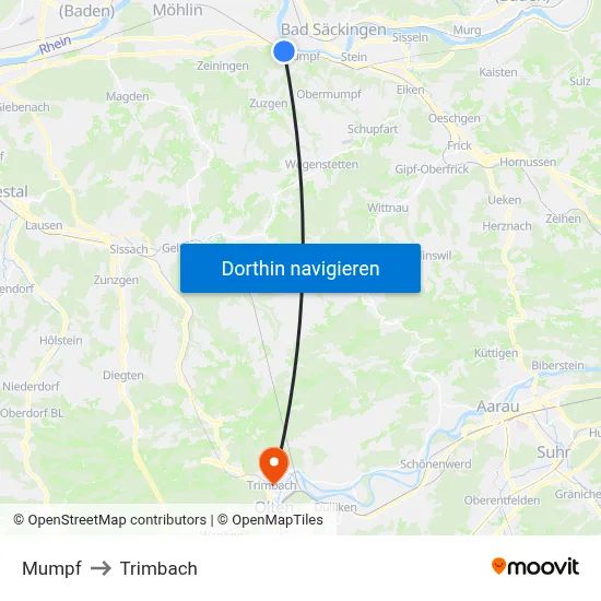 Mumpf to Trimbach map