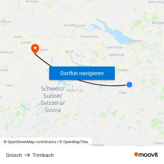 Grüsch to Trimbach map