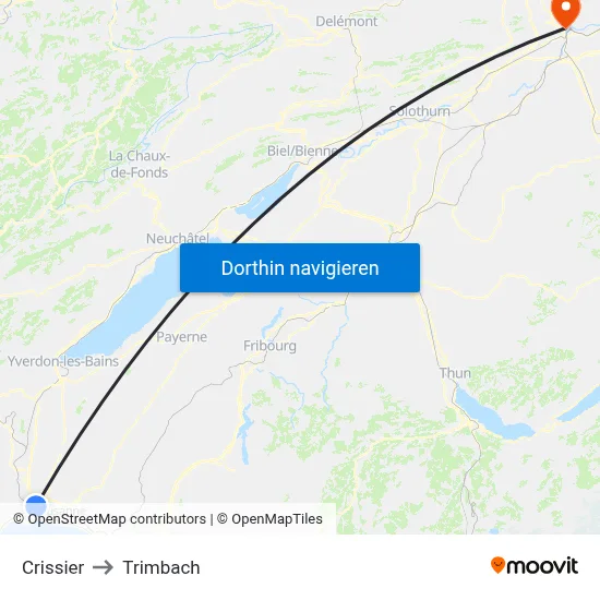 Crissier to Trimbach map