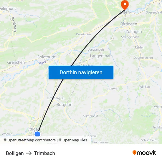 Bolligen to Trimbach map