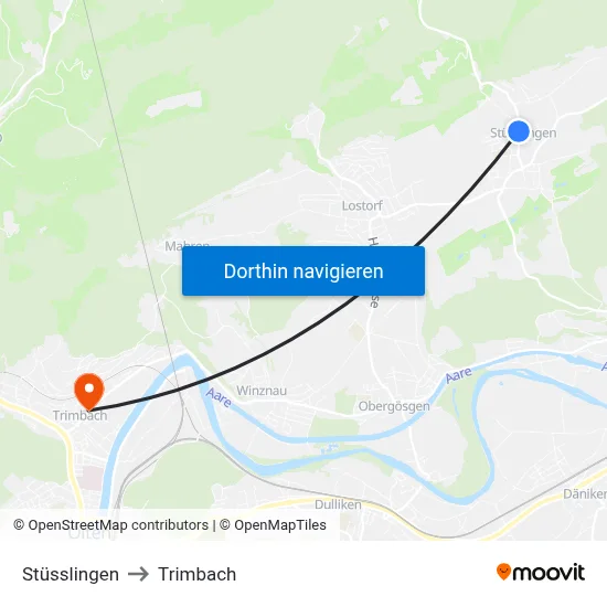 Stüsslingen to Trimbach map
