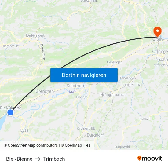 Biel/Bienne to Trimbach map
