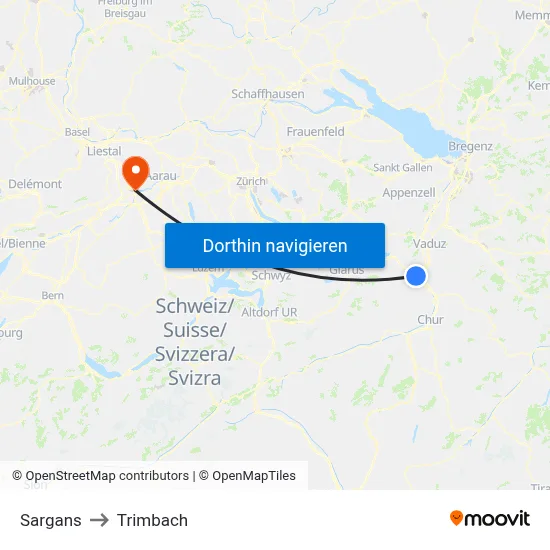 Sargans to Trimbach map