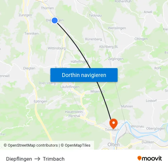 Diepflingen to Trimbach map