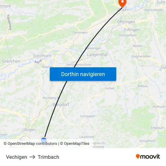 Vechigen to Trimbach map