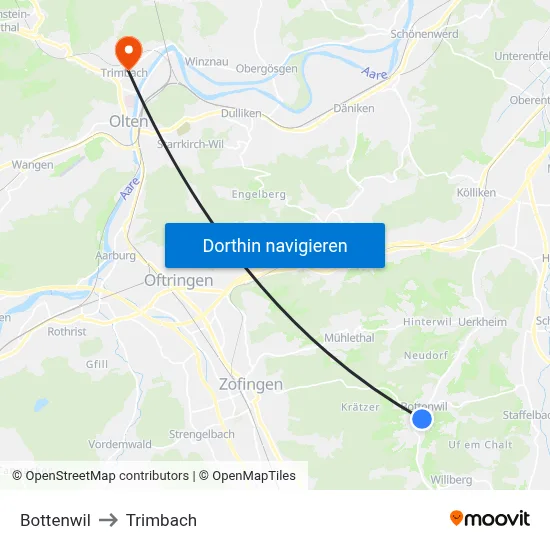 Bottenwil to Trimbach map