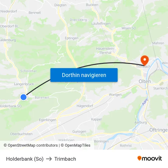 Holderbank (So) to Trimbach map