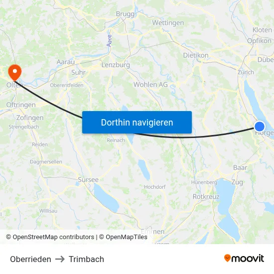 Oberrieden to Trimbach map