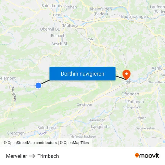 Mervelier to Trimbach map
