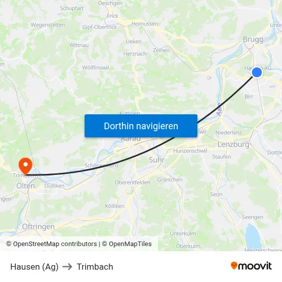 Hausen (Ag) to Trimbach map