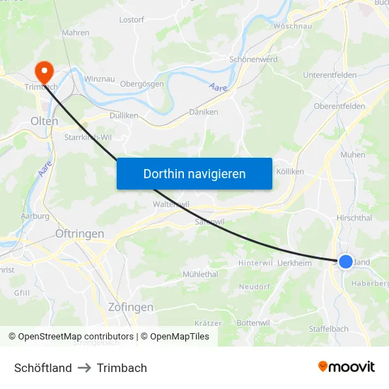 Schöftland to Trimbach map