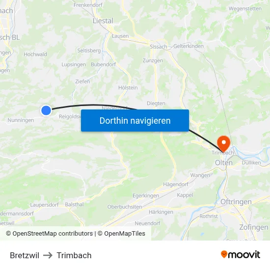 Bretzwil to Trimbach map