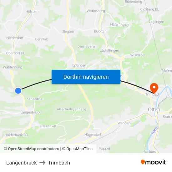 Langenbruck to Trimbach map