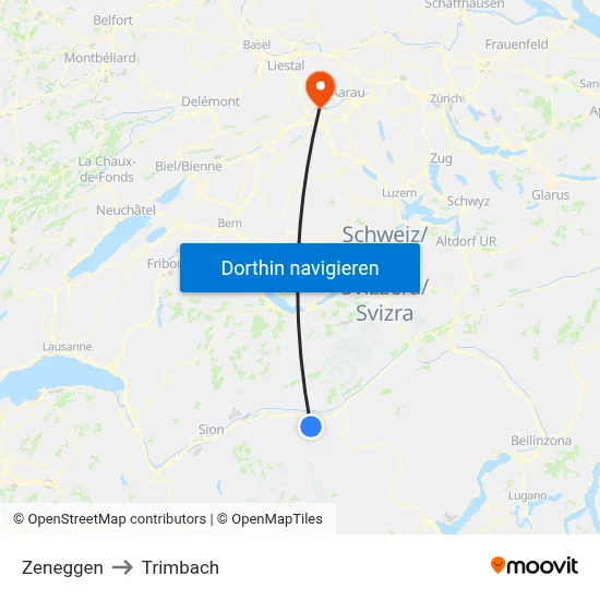 Zeneggen to Trimbach map