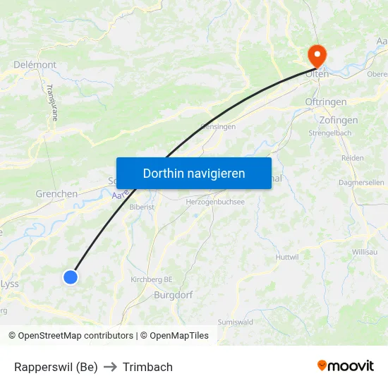 Rapperswil (Be) to Trimbach map