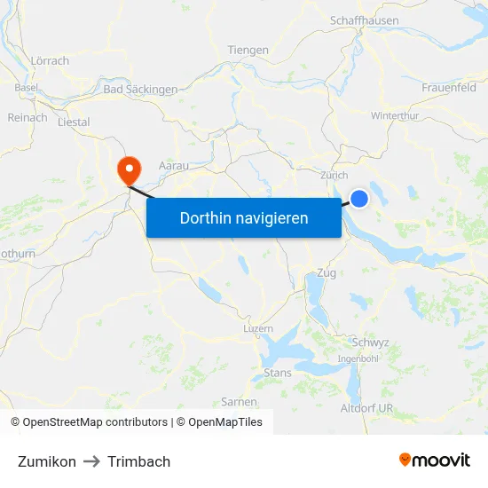 Zumikon to Trimbach map