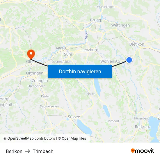 Berikon to Trimbach map