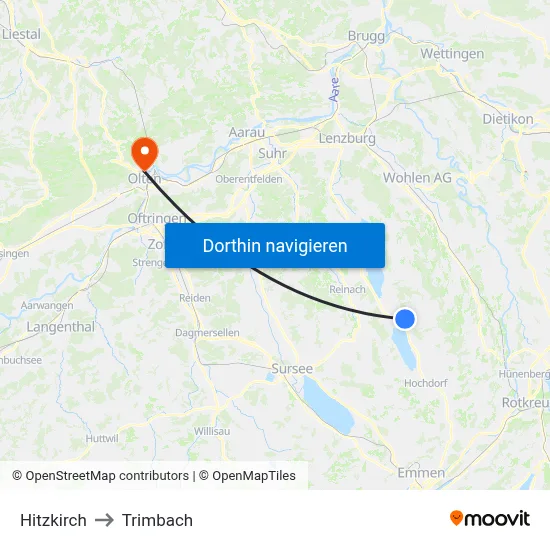 Hitzkirch to Trimbach map