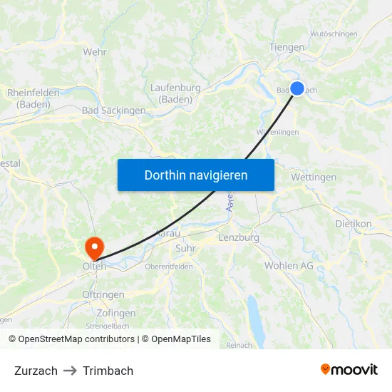 Zurzach to Trimbach map