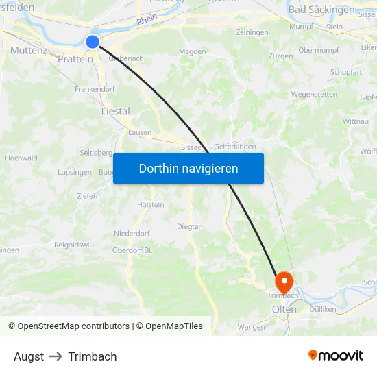 Augst to Trimbach map