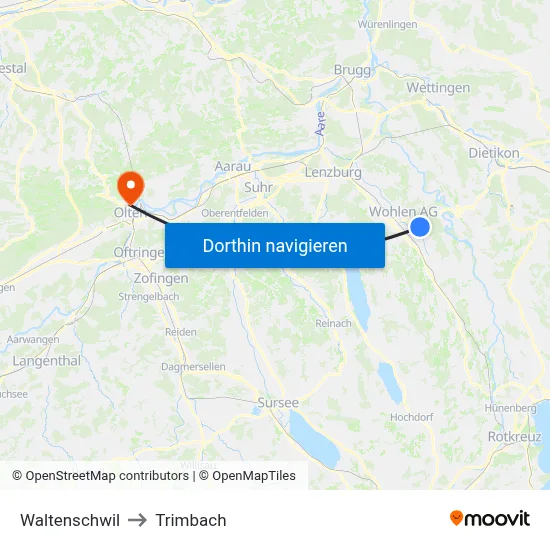 Waltenschwil to Trimbach map