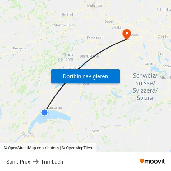 Saint-Prex to Trimbach map