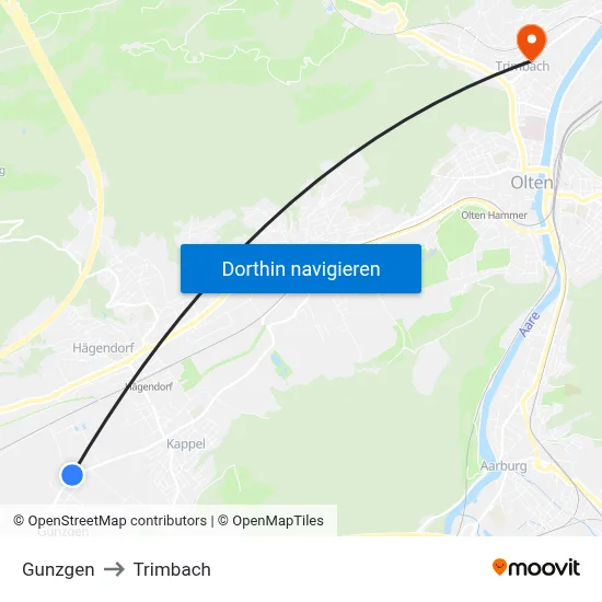 Gunzgen to Trimbach map