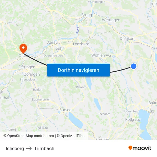 Islisberg to Trimbach map