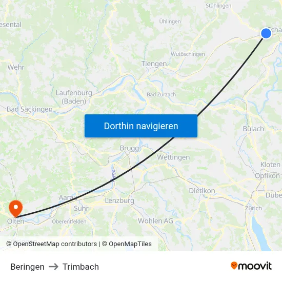 Beringen to Trimbach map