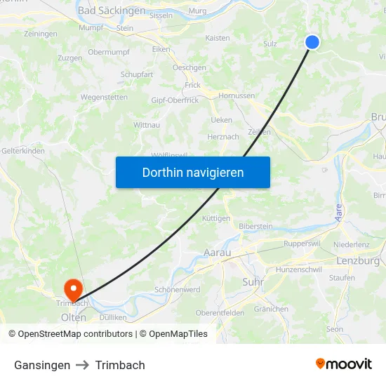 Gansingen to Trimbach map