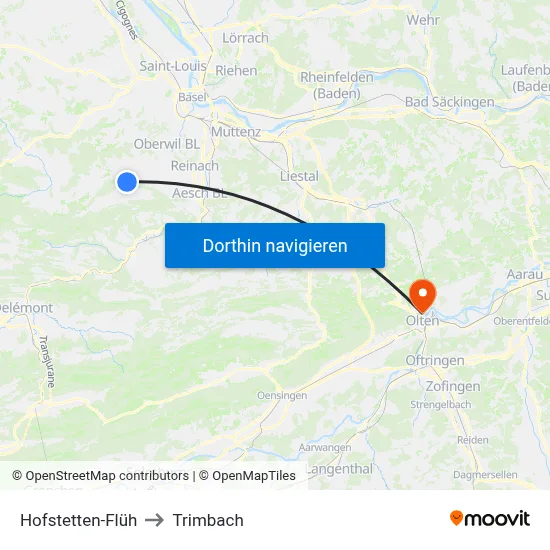 Hofstetten-Flüh to Trimbach map