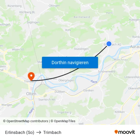 Erlinsbach (So) to Trimbach map