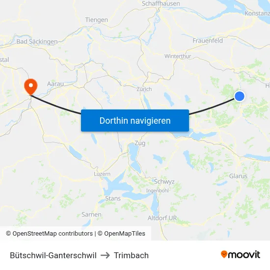 Bütschwil-Ganterschwil to Trimbach map