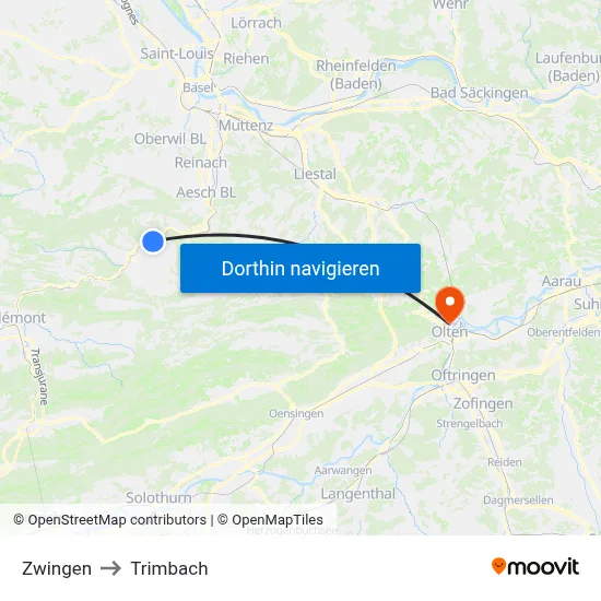 Zwingen to Trimbach map