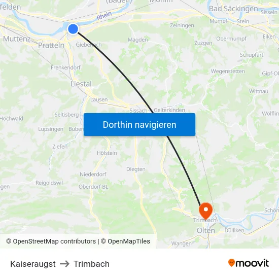 Kaiseraugst to Trimbach map