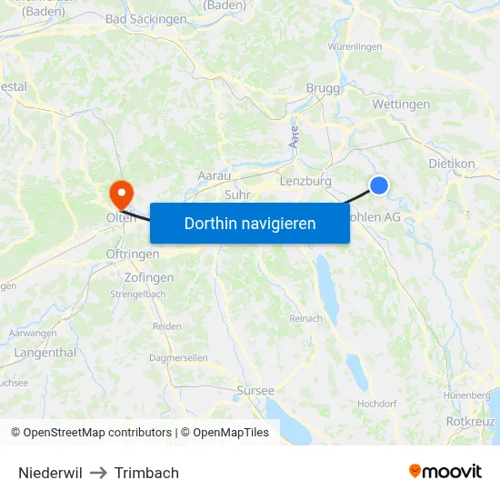 Niederwil to Trimbach map