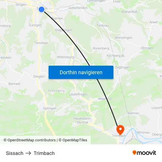 Sissach to Trimbach map