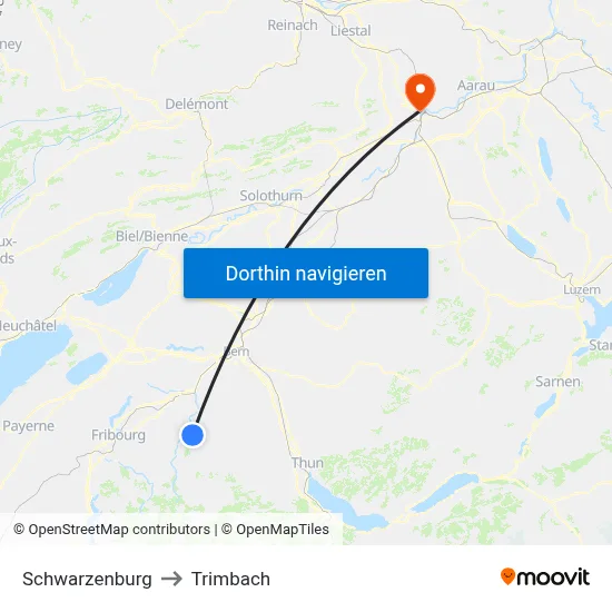 Schwarzenburg to Trimbach map