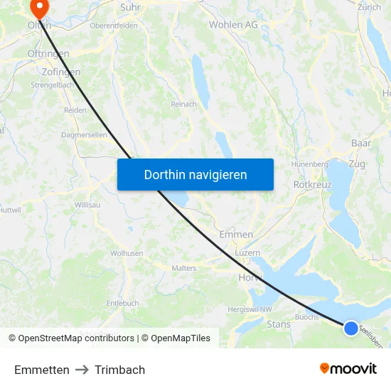 Emmetten to Trimbach map