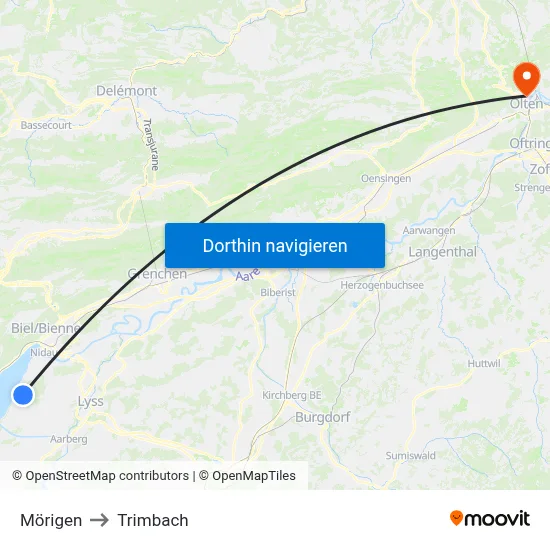 Mörigen to Trimbach map