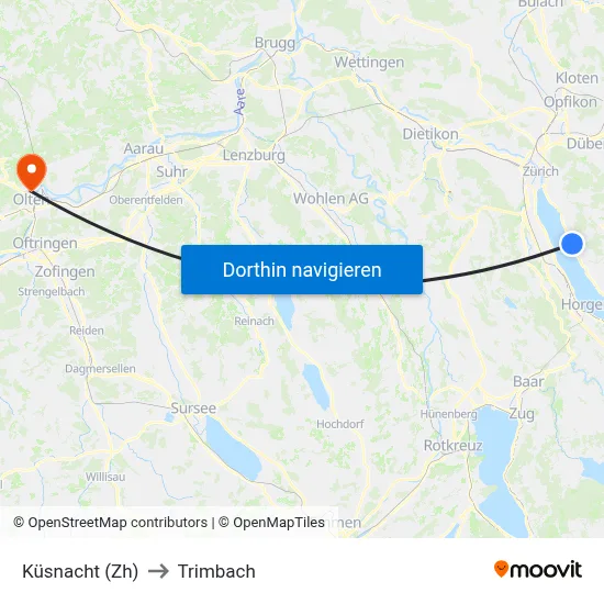 Küsnacht (Zh) to Trimbach map