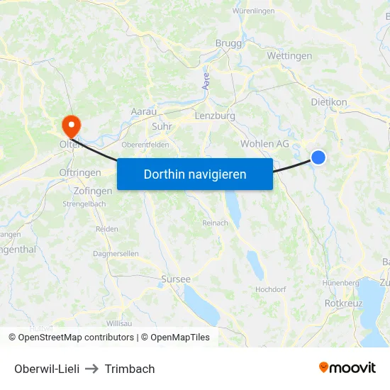Oberwil-Lieli to Trimbach map