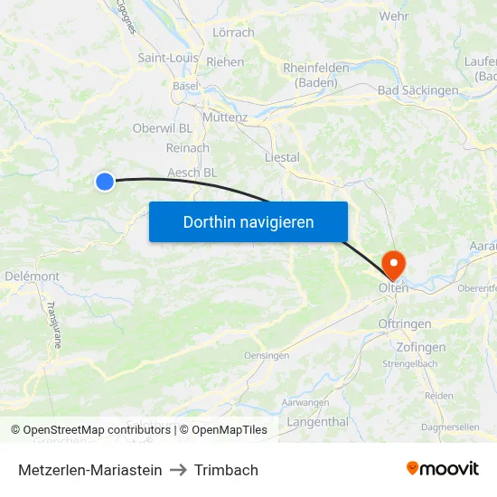 Metzerlen-Mariastein to Trimbach map