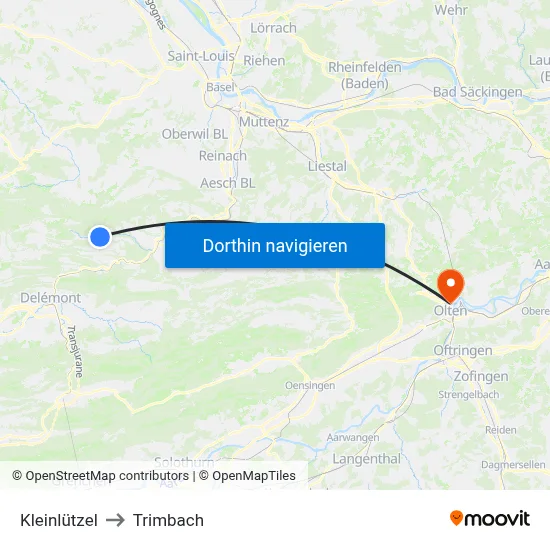 Kleinlützel to Trimbach map